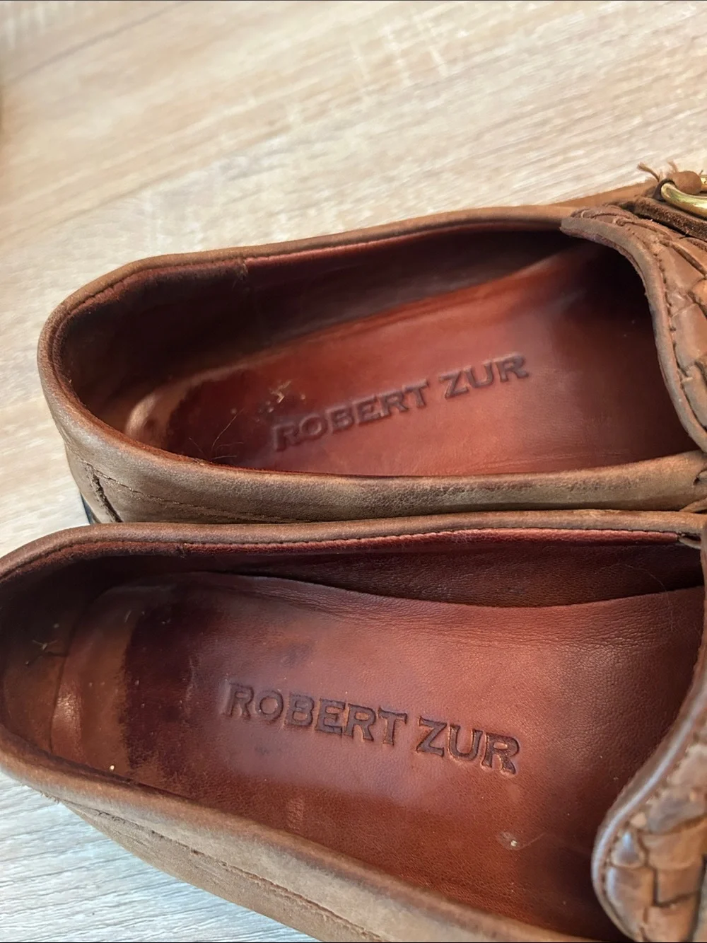 Robert Zur Perlata Brown Caramel Woven Leather Horsebit Driving Loafer - Size 7